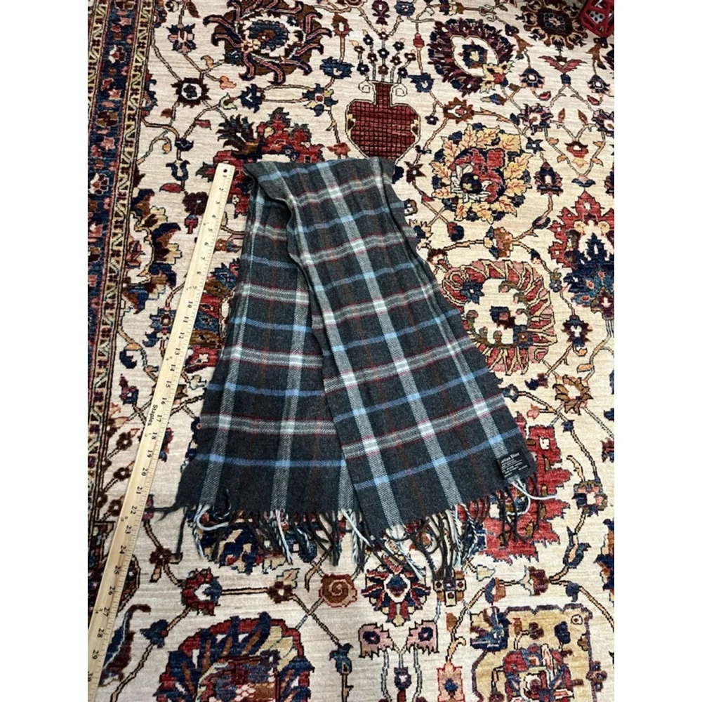 Vintage Christian Dior Mens Pure New Wool Plaid Made in France Scarf